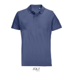 Unisex combed cotton polo, ribbed collar, 2 buttons denim blue colour