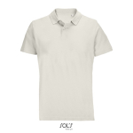 Unisex combed cotton polo, ribbed collar, 2 buttons off white colour