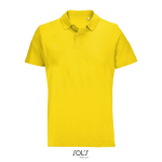 Unisex combed cotton polo, ribbed collar, 2 buttons gold colour