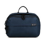 Recycled rPET travel toiletry bag, top handle, spacious interior navy-blue colour