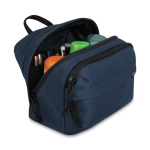 Recycled rPET travel toiletry bag, top handle, spacious interior navy-blue colour