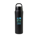 Recycled stainless steel water bottle, dual-function lid, 470ml black colour