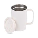 Recycled stainless steel thermal mug, for coffee or tea, 450ml white colour