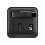 Eco GaN fast charger, retractable cable 80cm, 65W black colour