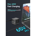 Eco GaN fast charger, retractable cable 80cm, 65W black colour
