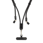 Recycled rPET mobile cable, USB-C, neck strap, 60W charging black colour