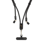 Recycled rPET mobile cable, USB-C, neck strap, 60W charging black colour