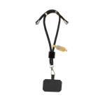 Adjustable recycled rPET wrist strap for mobile, secure hook black colour