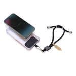 Adjustable recycled rPET wrist strap for mobile, secure hook black colour