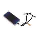 Adjustable recycled rPET wrist strap for mobile, secure hook black colour