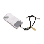 Adjustable recycled rPET wrist strap for mobile, secure hook black colour