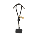 Adjustable recycled rPET wrist strap for mobile, secure hook black colour