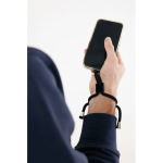 Adjustable recycled rPET wrist strap for mobile, secure hook black colour
