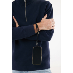 Adjustable recycled rPET wrist strap for mobile, secure hook black colour