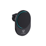 Magnetic car mount for mobile, wireless charging, 15W black colour view with logo
