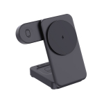 Recycled plastic magnetic wireless charger, 3-in-1, 15W black colour