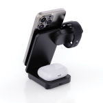 Recycled plastic magnetic wireless charger, 3-in-1, 15W black colour