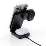 Recycled plastic magnetic wireless charger, 3-in-1, 15W black colour
