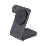 Recycled plastic magnetic wireless charger, 3-in-1, 15W black colour