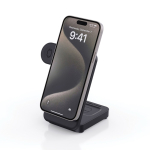 Recycled plastic magnetic wireless charger, 3-in-1, 15W black colour