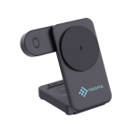Recycled plastic magnetic wireless charger, 3-in-1, 15W black colour