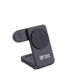 Recycled plastic magnetic wireless charger, 3-in-1, 15W black colour