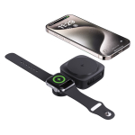 Magnetic wireless charger, 2-in-1, retractable USB-C cable, 15W black colour