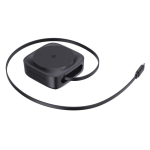 Magnetic wireless charger, 2-in-1, retractable USB-C cable, 15W black colour
