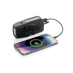 Recycled ABS multifunction emergency radio, hand crank, 1,800 mAh black colour