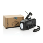 Recycled ABS multifunction emergency radio, hand crank, 1,800 mAh black colour