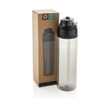 Lightweight recycled rPET bottle, dual leak-proof lid, 800ml black colour