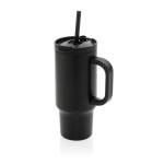 Recycled stainless steel thermal tumbler, straw, handle, 480ml black colour