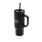 Recycled stainless steel thermal tumbler, straw, handle, 480ml black colour