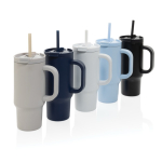 Recycled stainless steel thermal tumbler, straw, handle, 480ml black colour