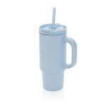 Recycled stainless steel thermal tumbler, straw, handle, 480ml blue colour