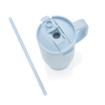 Recycled stainless steel thermal tumbler, straw, handle, 480ml blue colour