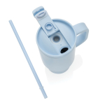 Recycled stainless steel thermal tumbler, straw, handle, 480ml blue colour