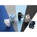 Recycled stainless steel thermal tumbler, straw, handle, 480ml blue colour