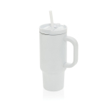 Recycled stainless steel thermal tumbler, straw, handle, 480ml white colour