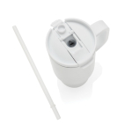 Recycled stainless steel thermal tumbler, straw, handle, 480ml white colour