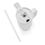 Recycled stainless steel thermal tumbler, straw, handle, 480ml white colour
