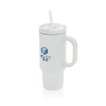 Recycled stainless steel thermal tumbler, straw, handle, 480ml white colour