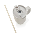 Recycled stainless steel thermal tumbler, straw, handle, 480ml grey colour