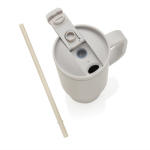 Recycled stainless steel thermal tumbler, straw, handle, 480ml grey colour
