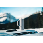 Recycled stainless steel thermal tumbler, straw, handle, 480ml grey colour