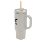 Recycled stainless steel thermal tumbler, straw, handle, 480ml grey colour
