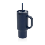 Recycled stainless steel thermal tumbler, straw, handle, 480ml navy-blue colour