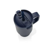 Recycled stainless steel thermal tumbler, straw, handle, 480ml navy-blue colour