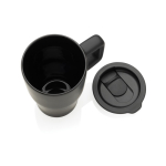 Premium ceramic mug, ergonomic handle, anti-drip lid, 490ml black colour