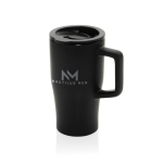 Premium ceramic mug, ergonomic handle, anti-drip lid, 490ml black colour